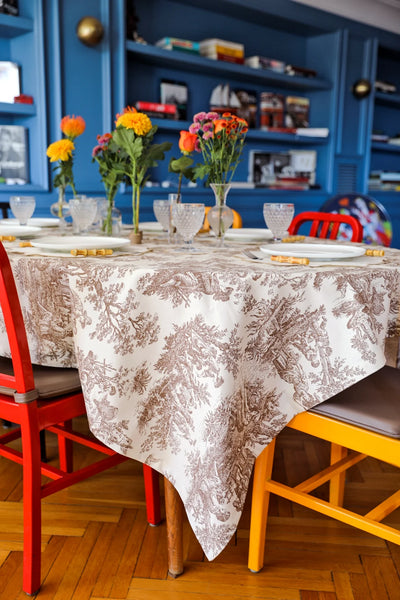 Chestnut Toile - Brown Tablecloth