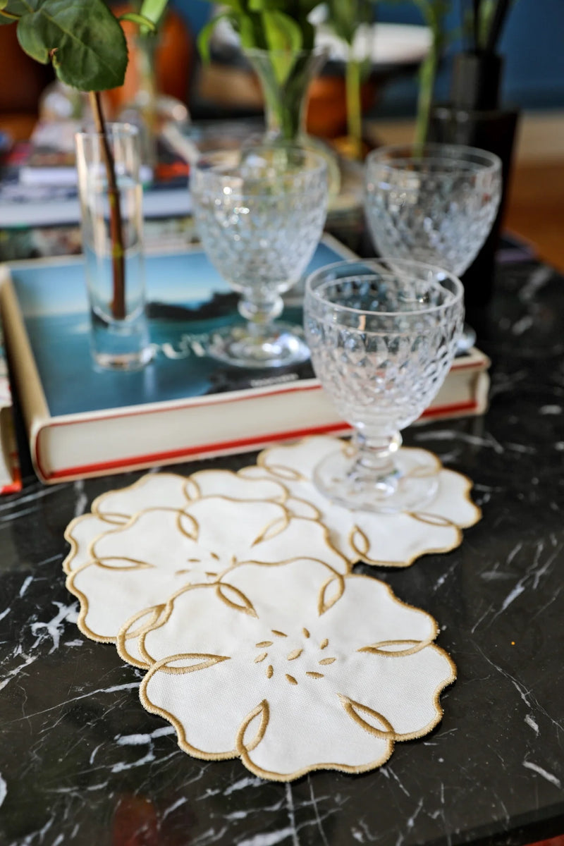 Gold Camellia Cocktail Napkins 2 Pieces