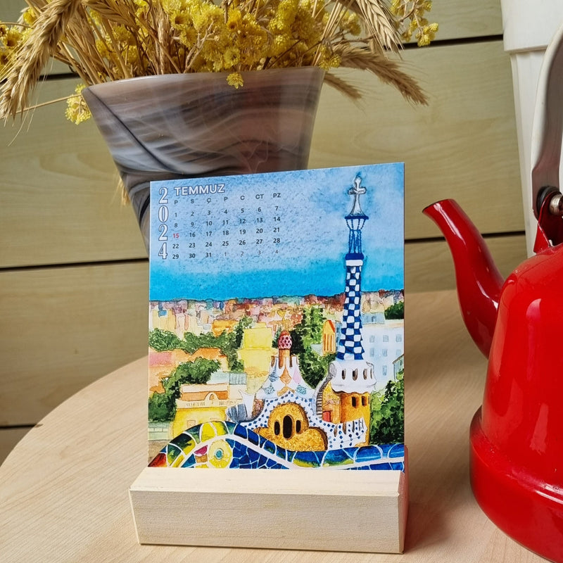 2024 Architectural Calendar with Wooden Stand
