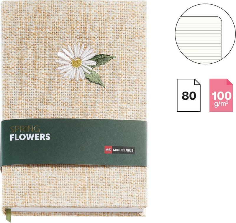 Miquelrius A5 Raffia Hard Cover Lined Spring Flowers Notebook