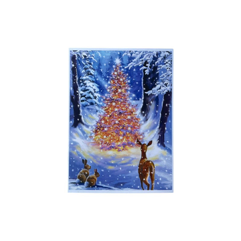 Vintage Christmas Tree Deer Postcard