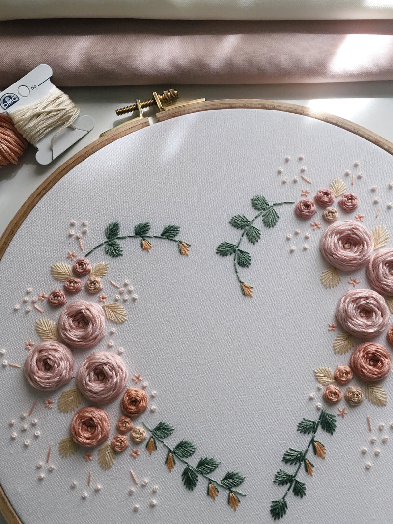 Floral Heart Embroidery Hoop Art