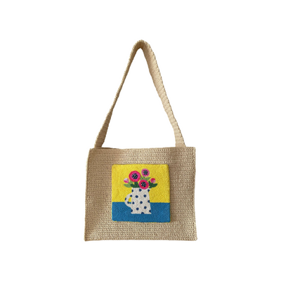 Flowers in Vase Themed Punch Embroidered Bag