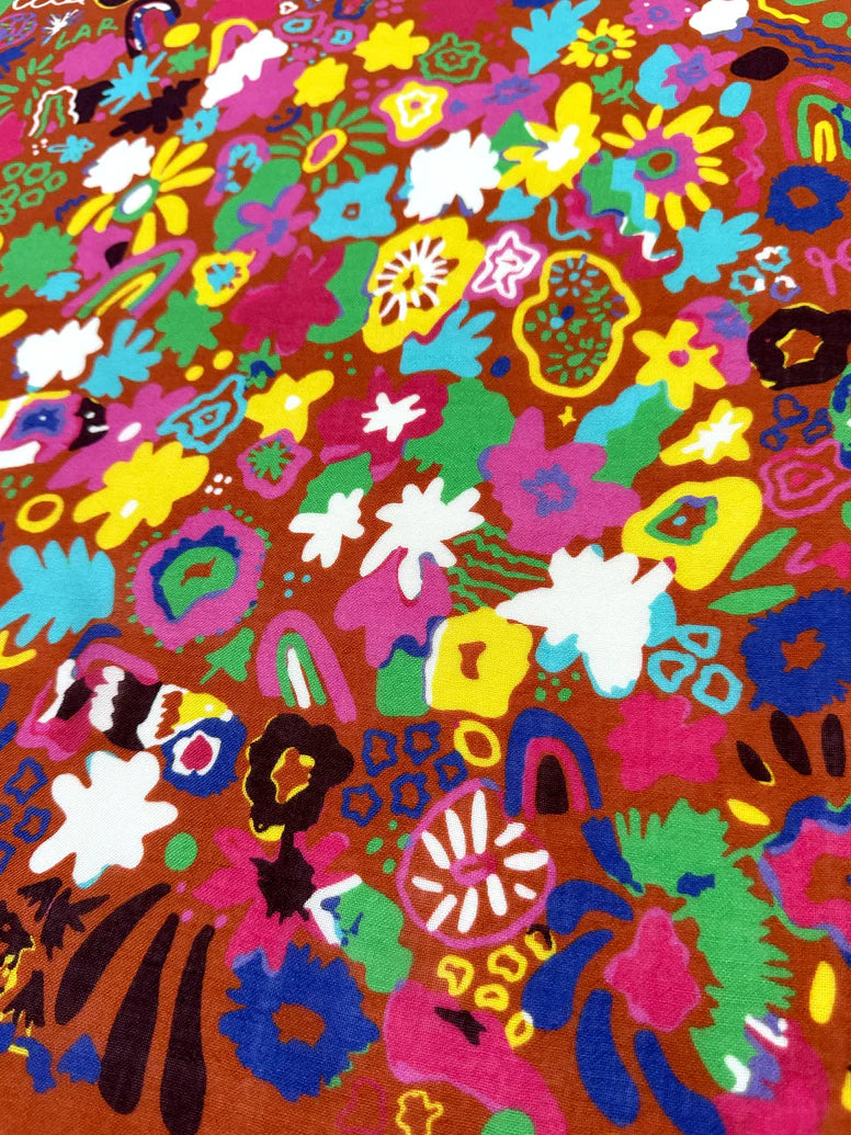 Les Fleurs Brown Wool Scarf