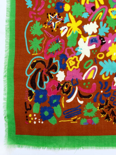 Les Fleurs Brown Wool Scarf