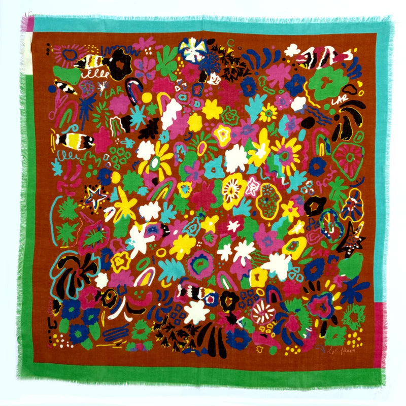 Les Fleurs Brown Wool Scarf