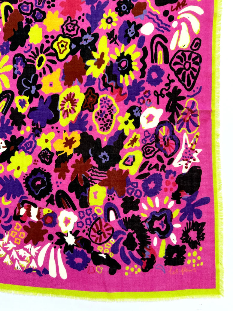Les Fleurs Pink Wool Scarf
