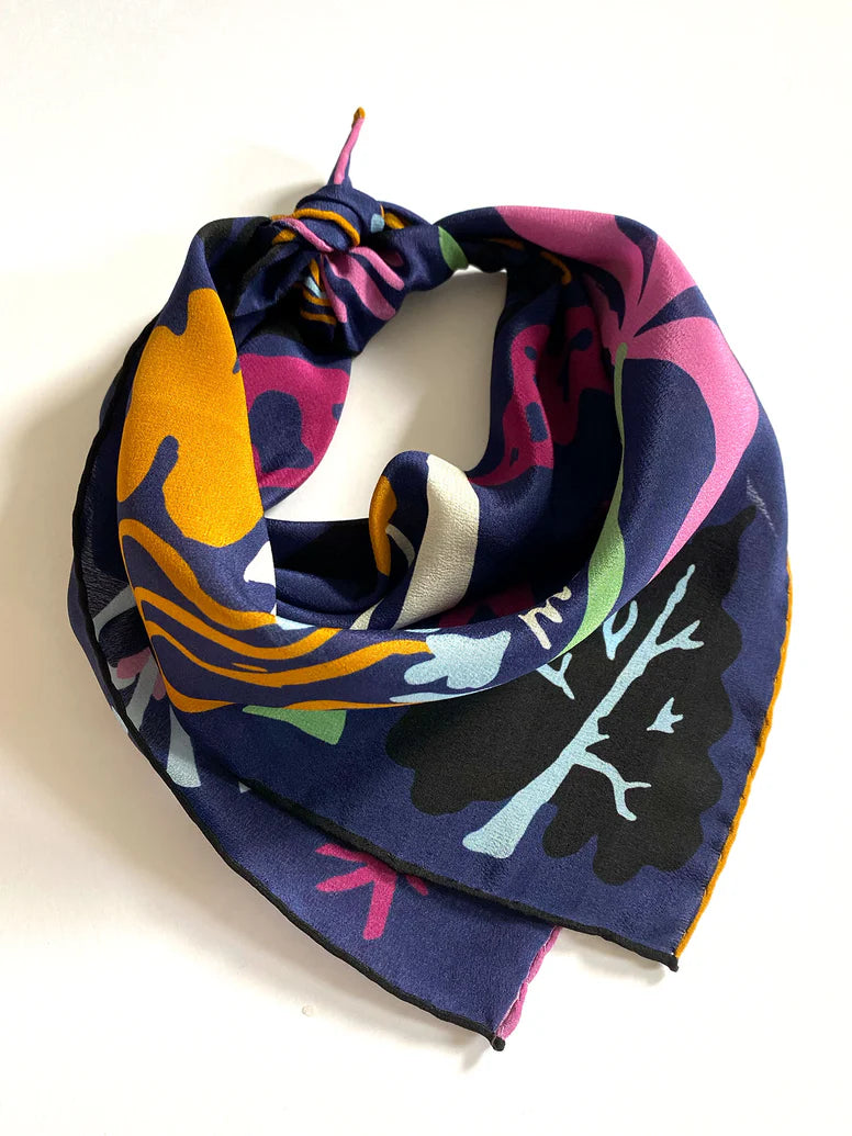 Morning Dew Navy Silk Bandana