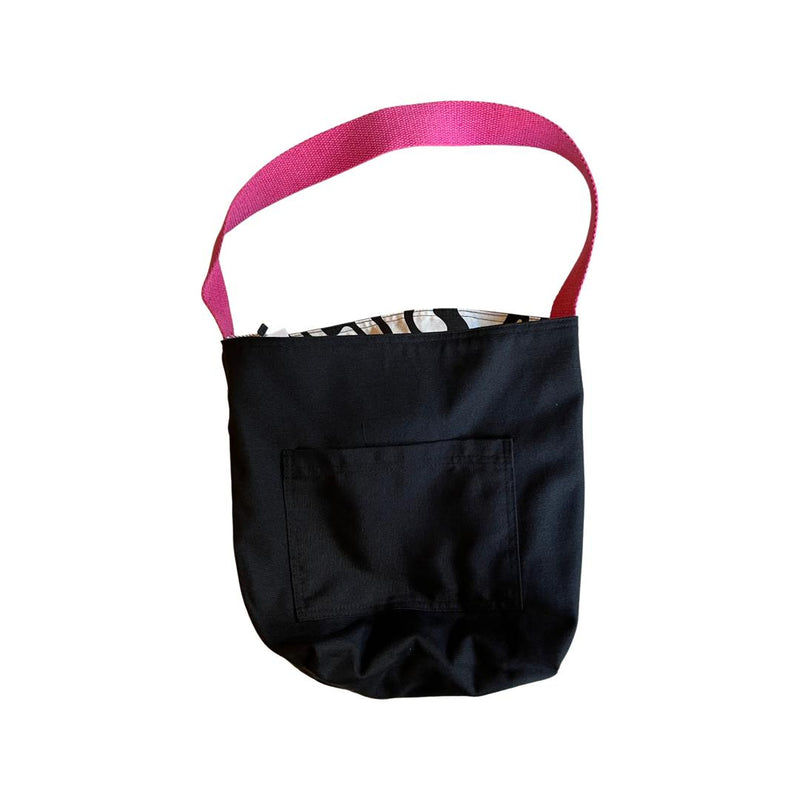 Zebra Patterned / Black Double Sided Bag With Pink Strap
