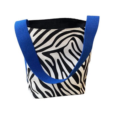 Zebra Patterned / Black Double Sided Bag With Blue Strap