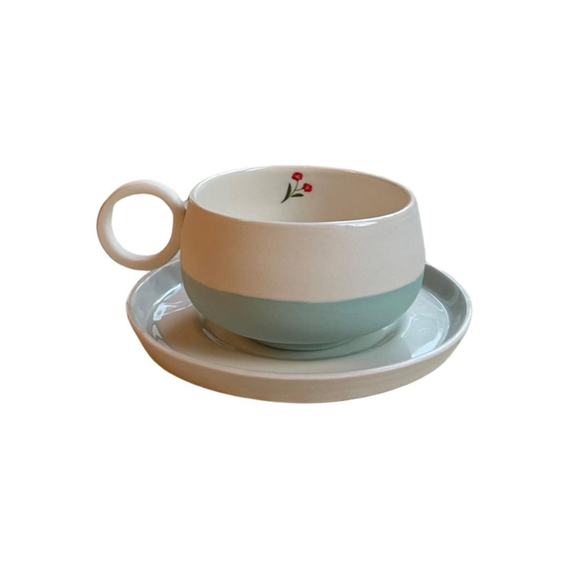 Fine Flower Latte Cup Set Blue White