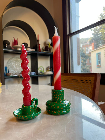 Christmas Candle Holder Green - Gold
