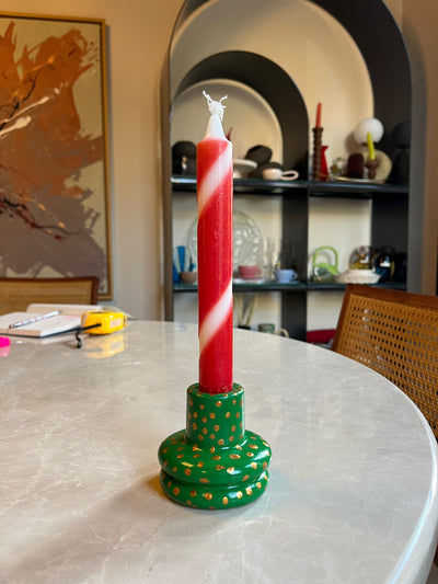 Christmas Candle Holder Green - Gold
