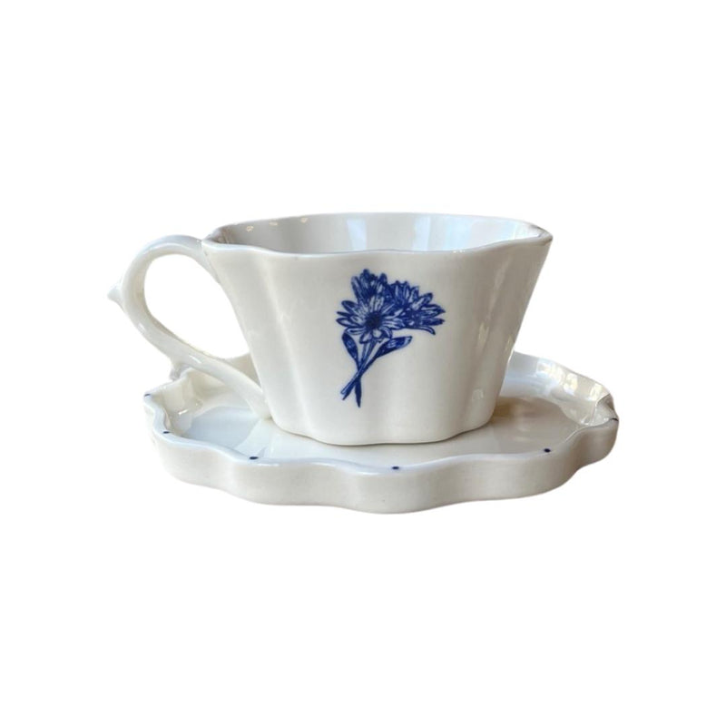 Blue Flower Clover Turkish Coffee Set