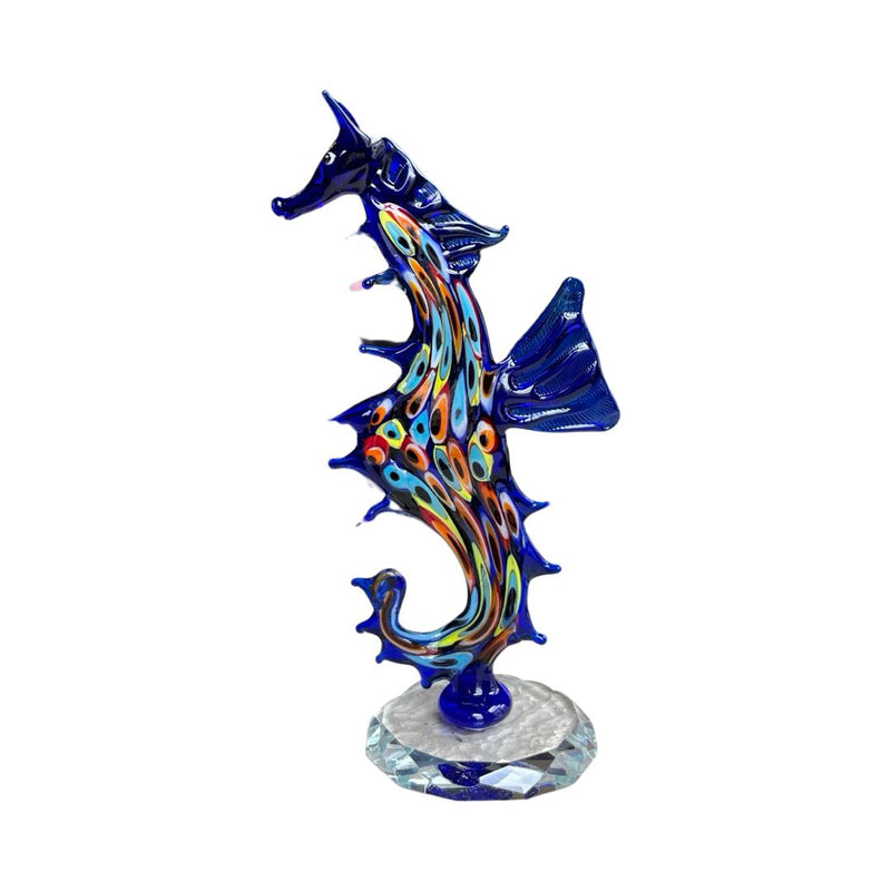 Evil Eye Beaded Seahorse Decorative Desktop Glass Figurine - Dark Blue
