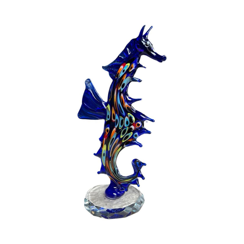 Evil Eye Beaded Seahorse Decorative Desktop Glass Figurine - Dark Blue