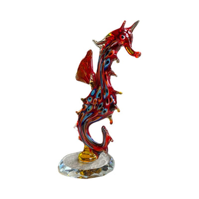 Evil Eye Beaded Seahorse Decorative Desktop Glass Figurine - Red