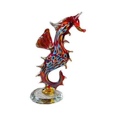 Nazar Boncuklu Deniz Atı Dekoratif Masaüstü Cam Heykelcik - Kırmızı