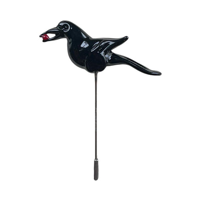 Crow Glass Figure Brooch
