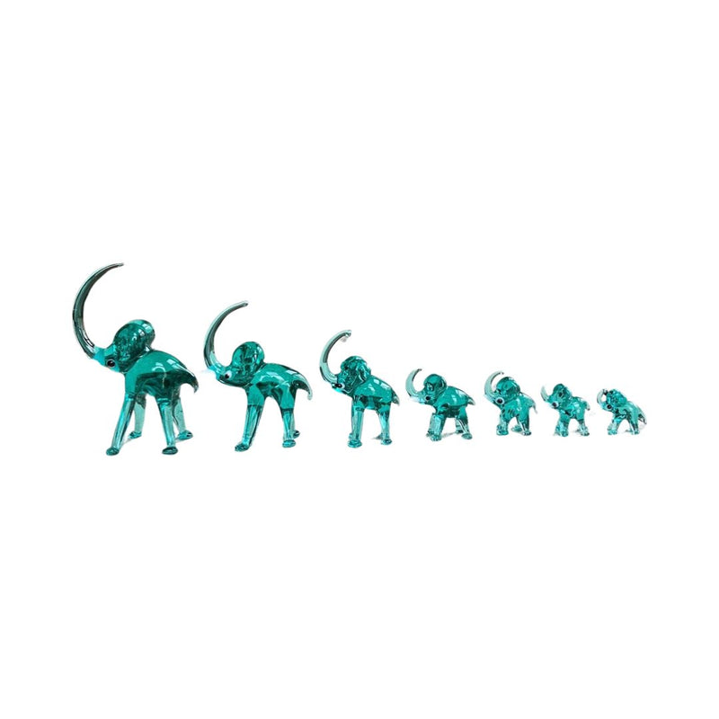 Turquoise Color Gradient 7-Piece Elephant Decorative Glass Figurine Set