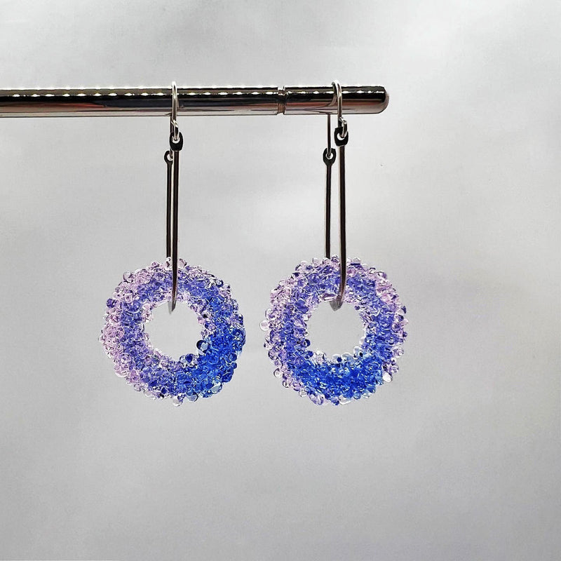 Loop Glass Earring No: 2 Purple - Blue