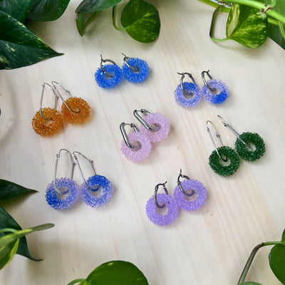 Loop Glass Earring No: 2 Purple - Blue