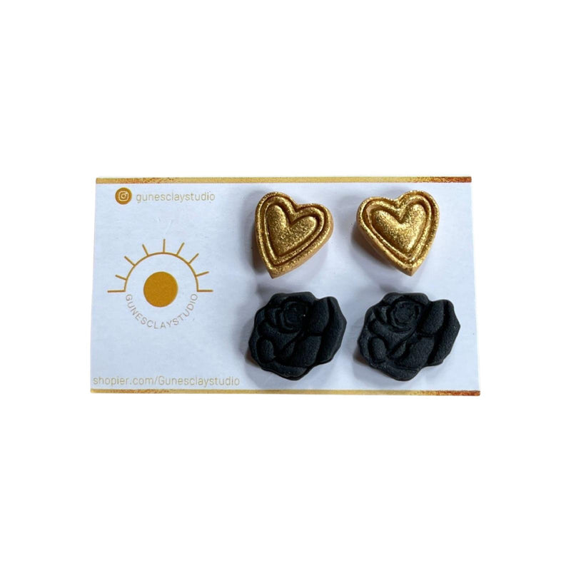Mini Rose and Gold Heart Set of 4 Earring