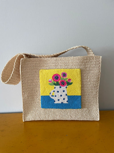Flowers in Vase Themed Punch Embroidered Bag