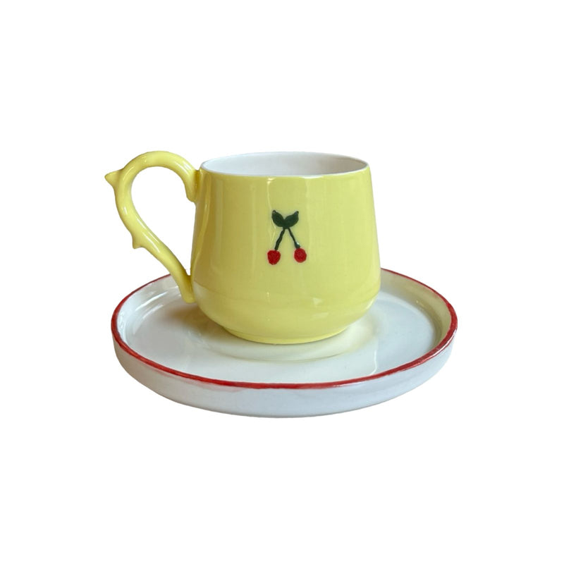 Cherry Elegant Turkish Coffee Set with Yellow - Red Contours