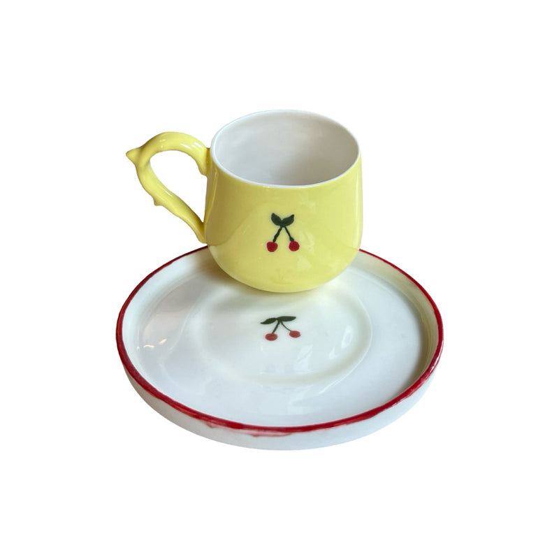 Cherry Elegant Turkish Coffee Set with Yellow - Red Contours