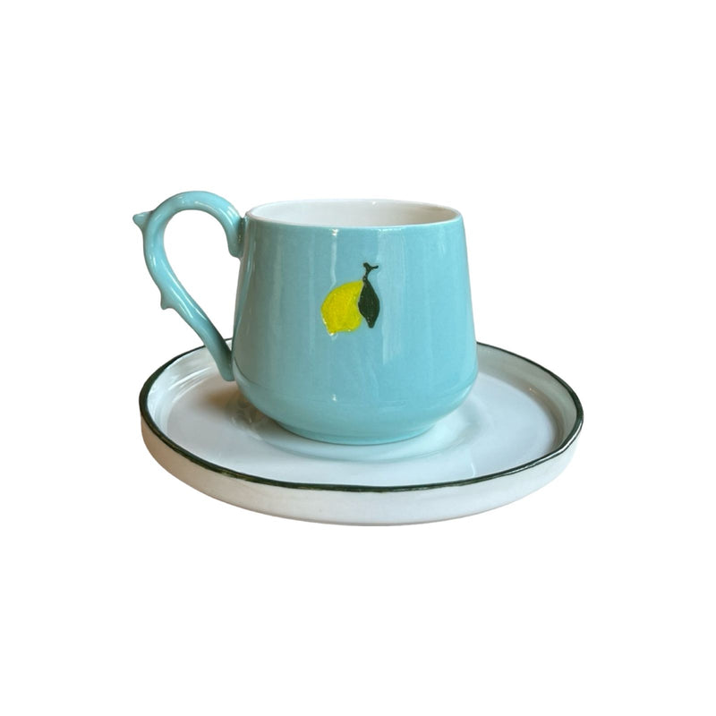 Lemon Elegant Turkish Coffee Set Water Green - Green Contoured