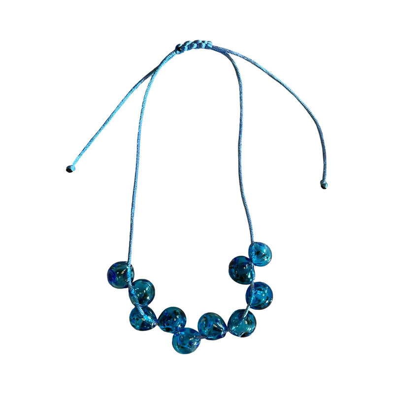 Blue Glass Blown Ball Necklace 10 Beads