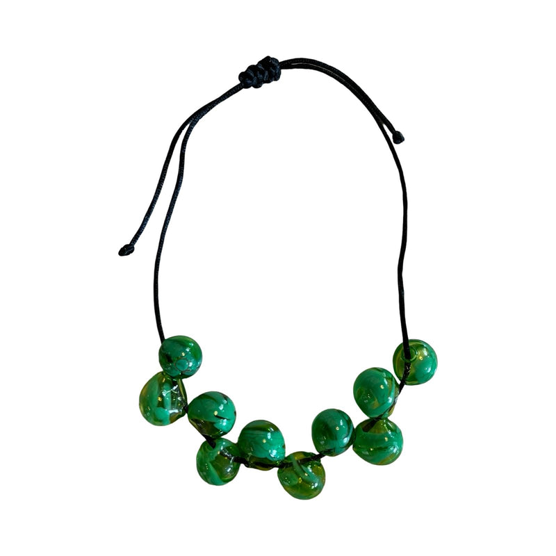 Green Glass Blown Ball Necklace 10 Beads