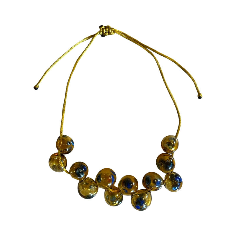 Amber Glass Blown Ball Necklace 12 Beads