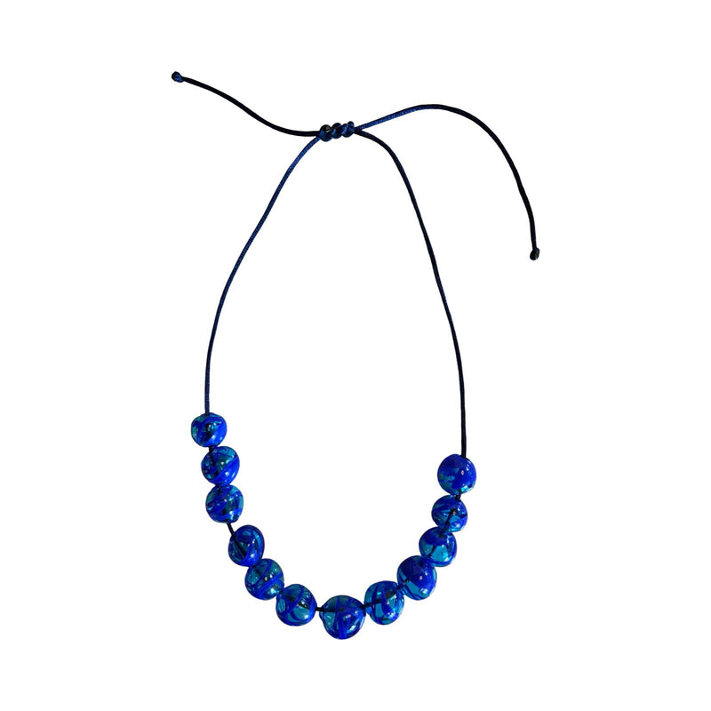 Blue Glass Blown Ball Necklace 12 Beads