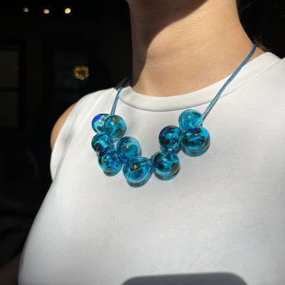 Blue Glass Blown Ball Necklace 10 Beads