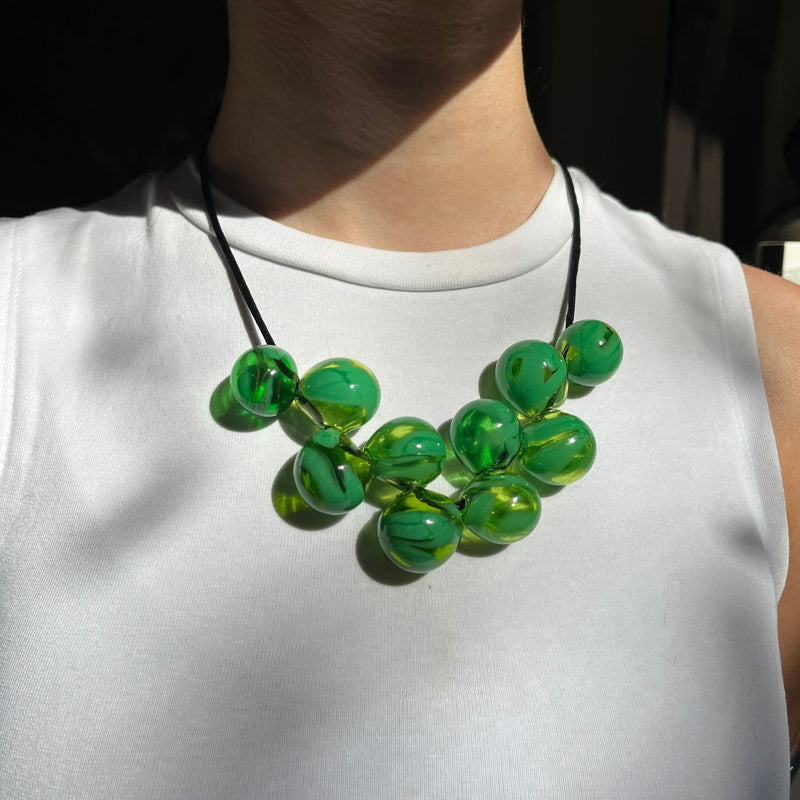 Green Glass Blown Ball Necklace 10 Beads