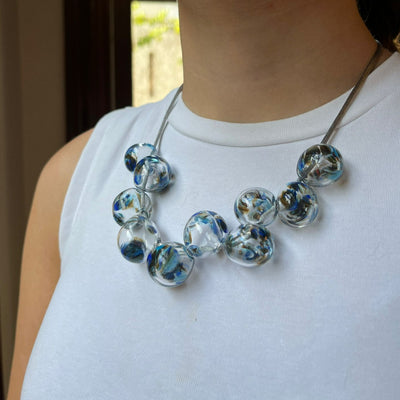 Transparent Glass Blown Ball Necklace 10 Beads