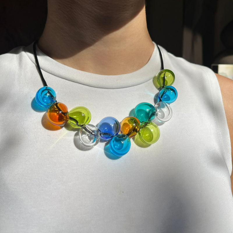 Colorful Glass Blown Ball Necklace 12 Beads