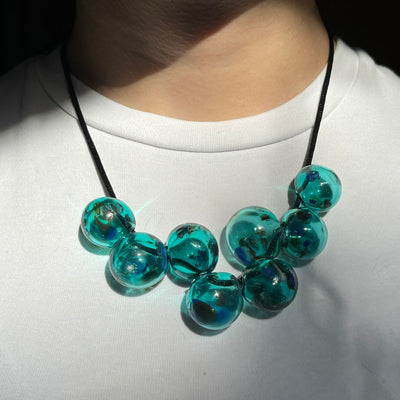 Water Green Glass Blown Ball Necklace 8 Beads