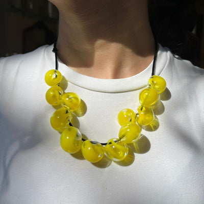 Yellow Glass Blown Ball Necklace 12 Beads