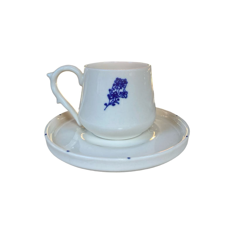 Blue Flower Turkish Coffee Set Dotted Plate