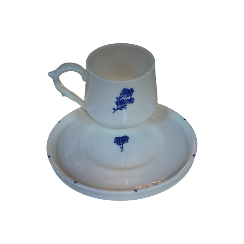 Blue Flower Turkish Coffee Set Dotted Plate