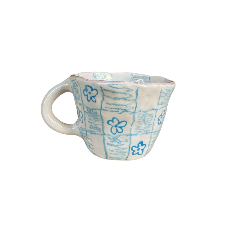 Blue Plaid Floral Mug