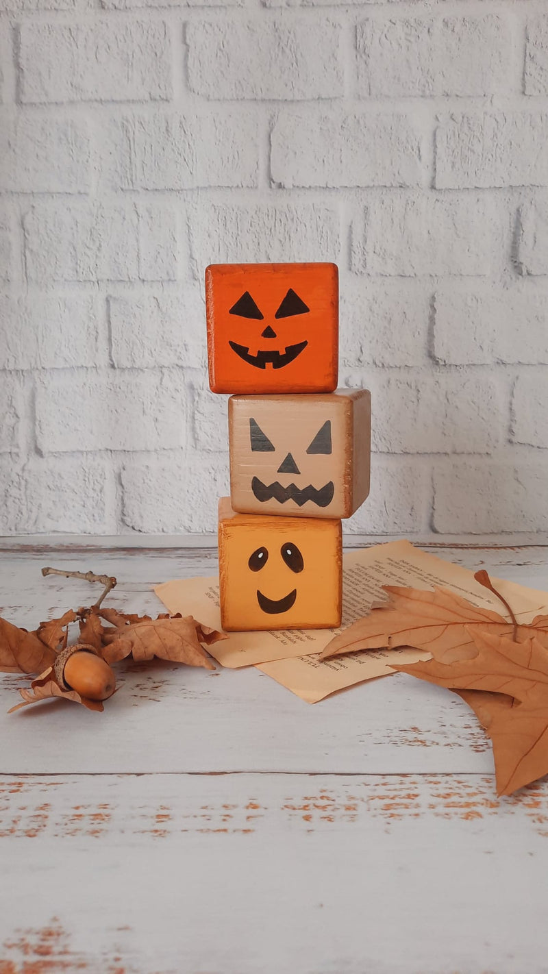 Wooden Faces Halloween Decor Set of 3