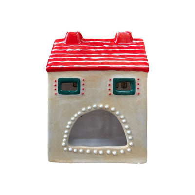 Village Pottery Beige Christmas House Tealight Holder