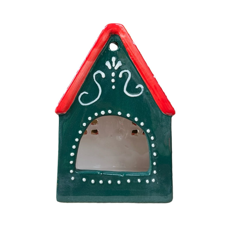 Village Pottery Green Christmas House Tealight Holder