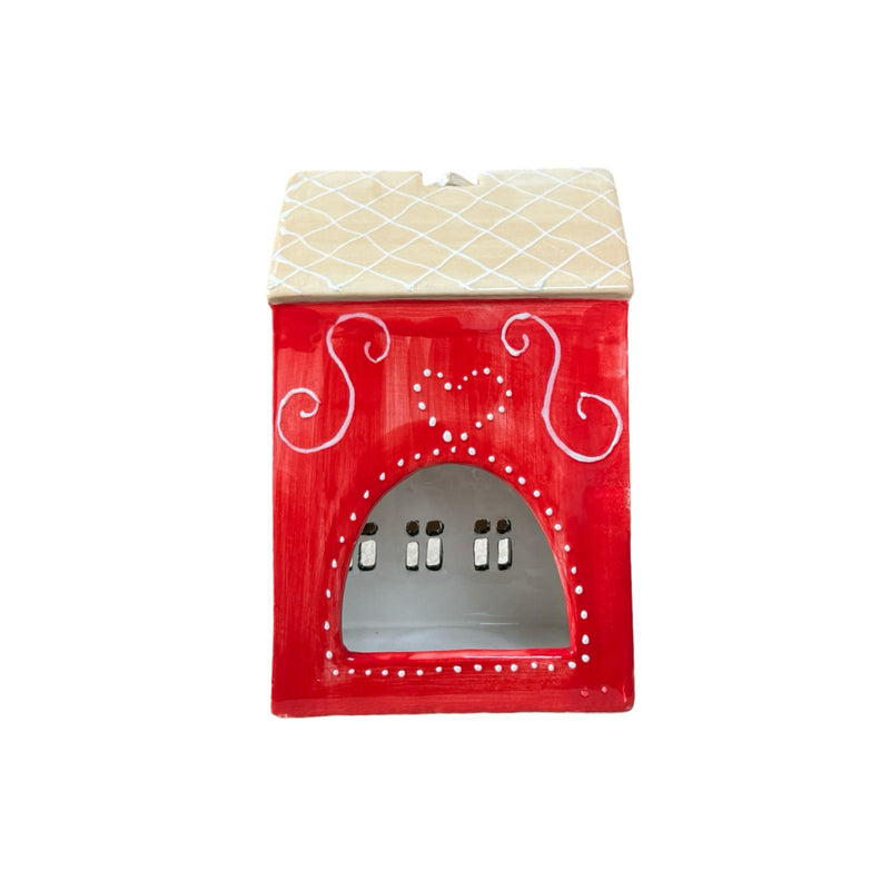 Village Pottery Red Christmas House Tealight Holder