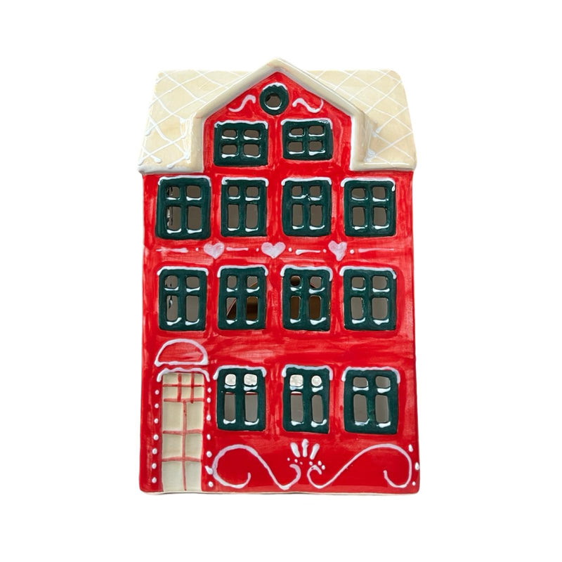 Village Pottery Red Christmas House Tealight Holder