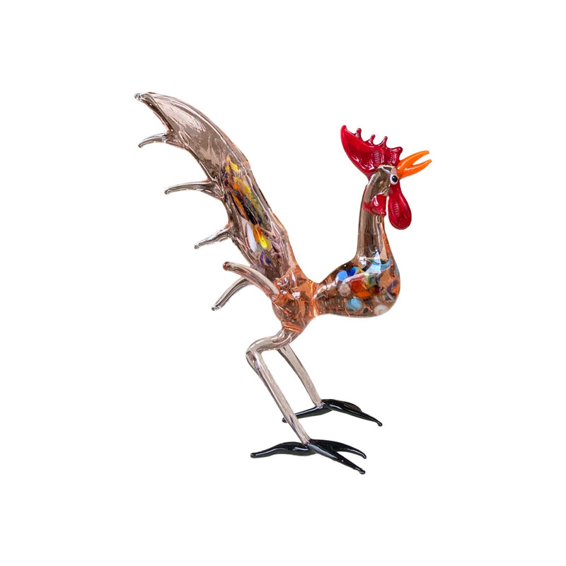 Rooster Handmade Murano Glass Design Decorative Figurine - Pink